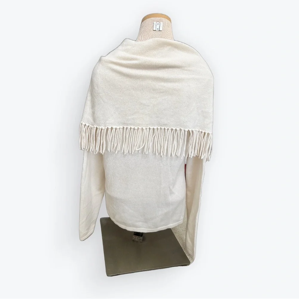 NWT Minnie Rose Cashmere Sweater Fringe Cream Large